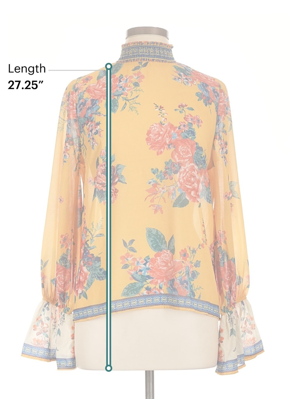 Flying Tomato Floral High-Neck Yellow Blouse - Picture 5 of 7